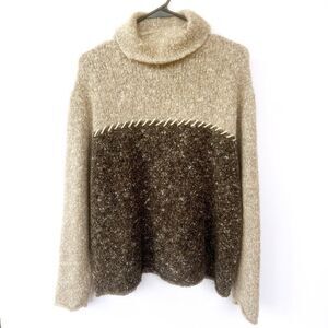 Woolrich Wool Mohair Tan Brown Turtleneck Colorblock Sweater XL